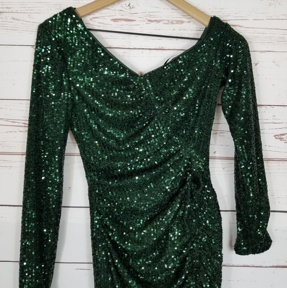 Self Portrait | Green Sequin Embellished Midi Dress - Picture 4 of 7